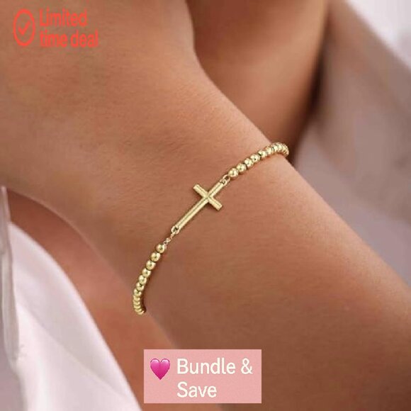 Sterling Silver Gold Plated Cross Bracelet Adjustable Christian Jewelry Gift - Picture 5 of 8